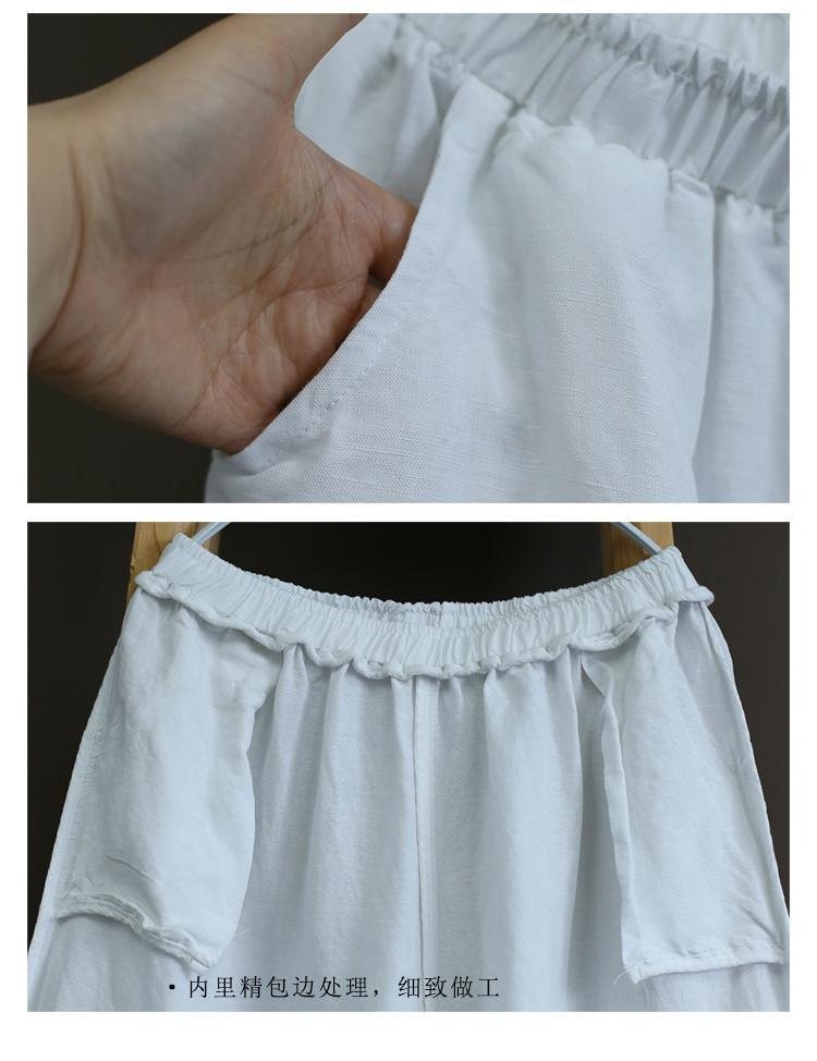 Summer White Cotton Straight Wide Leg Bukser