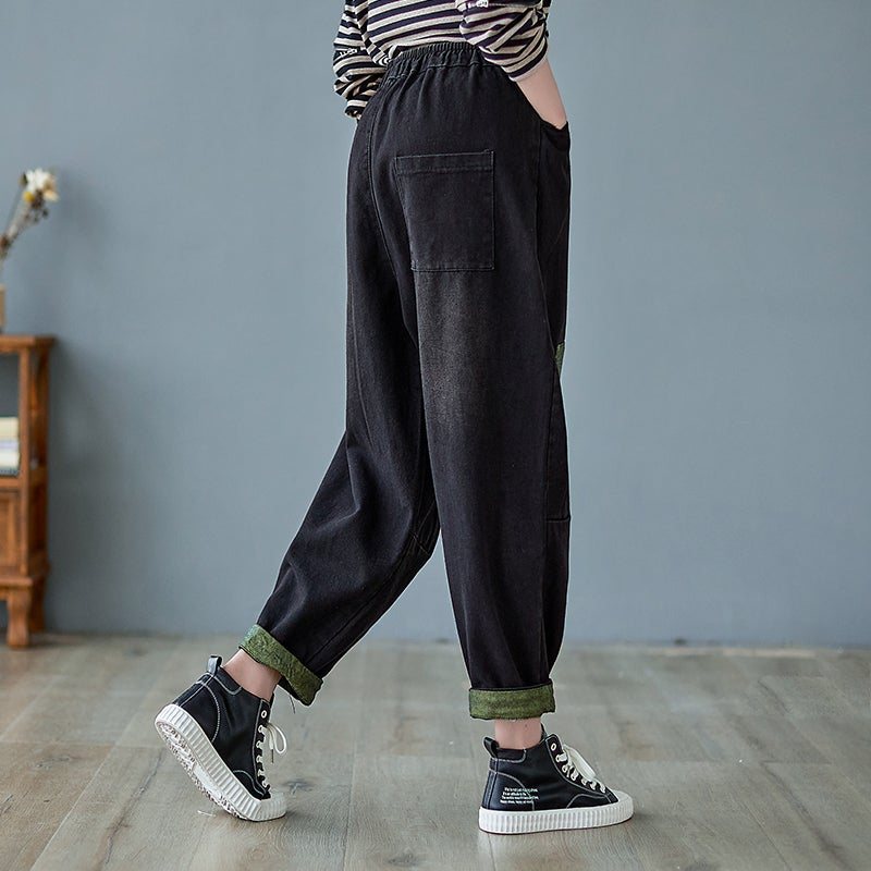 Vår Dame Løse Retro Patchwork Casual Jeans