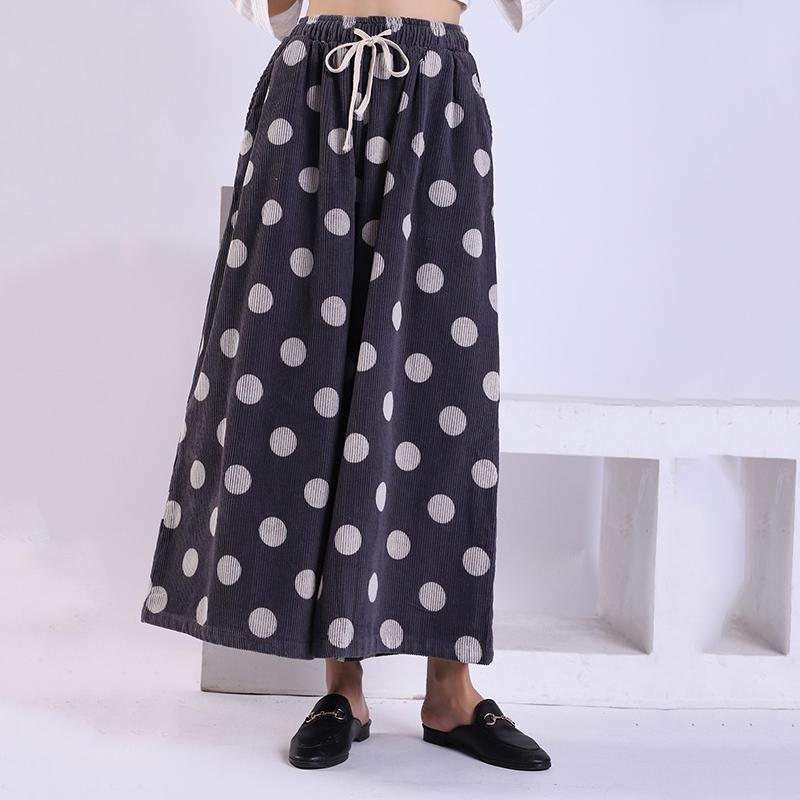 Vår Høst Polka Dot Corduroy Wide Leg Bukser