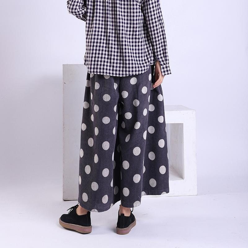 Vår Høst Polka Dot Corduroy Wide Leg Bukser