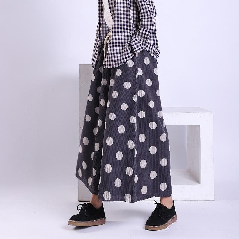 Vår Høst Polka Dot Corduroy Wide Leg Bukser