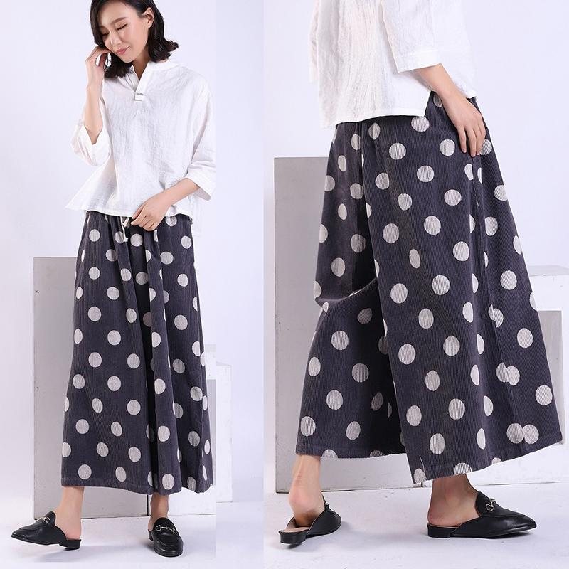 Vår Høst Polka Dot Corduroy Wide Leg Bukser