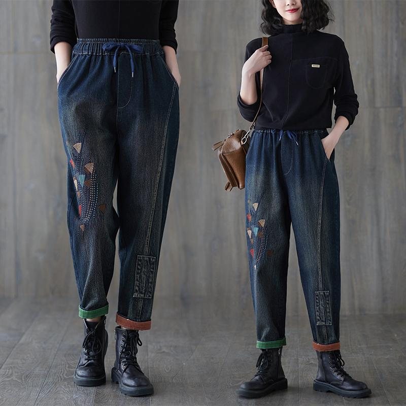 Vår Høst Retro Casual Broderi Bomullsjeans