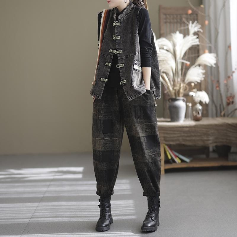 Vår Høst Retro Løse Patchwork Bomulls Harem Jeans