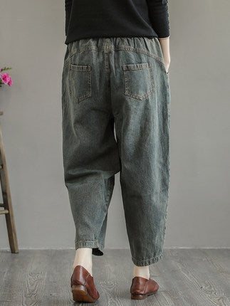 Vår Sommer Kvinner Retro Løse Bomullsjeans