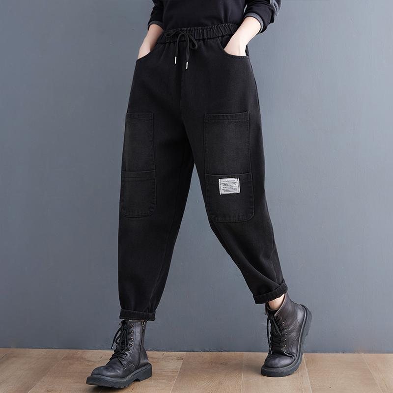 Vinter Dame Retro Plysj Casual Harem Jeans