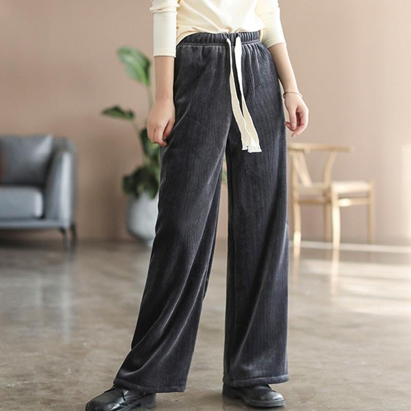 Vinter High Waist Plysj Casual Wide Leg Bukser