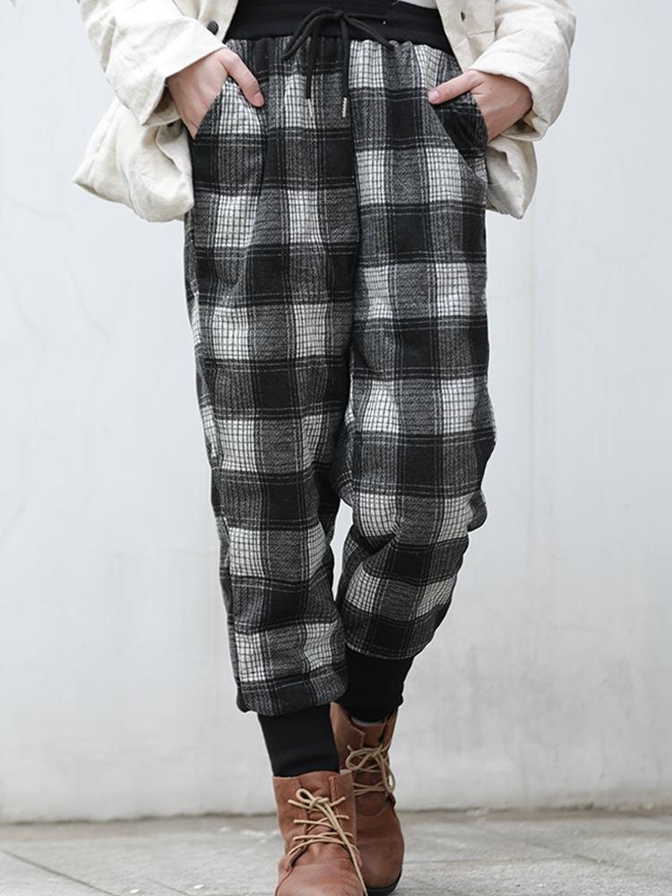 Vinter Retro Pledd Varme Pencil Down Pants