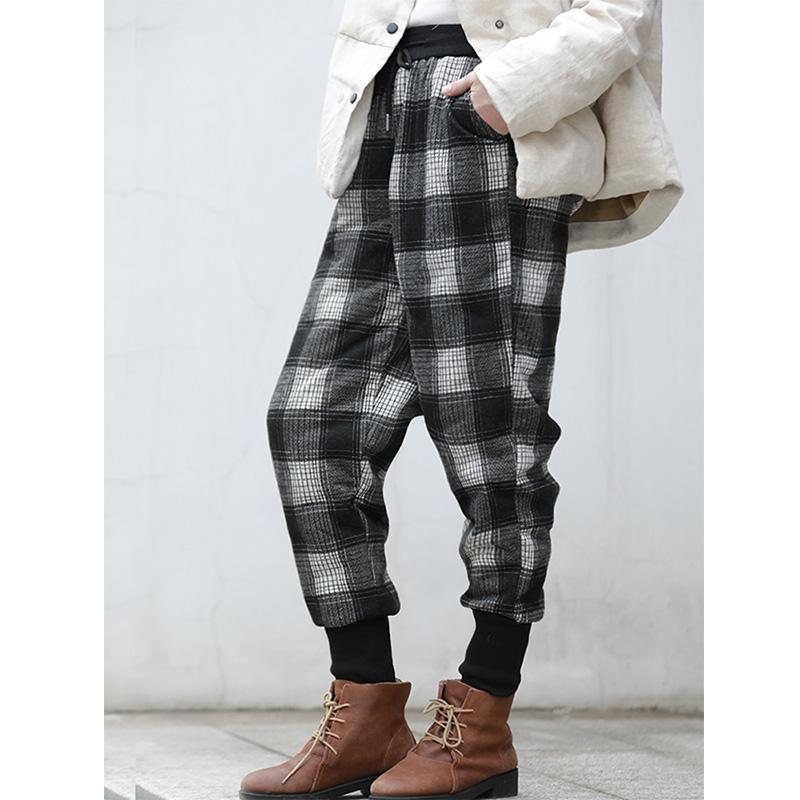 Vinter Retro Pledd Varme Pencil Down Pants