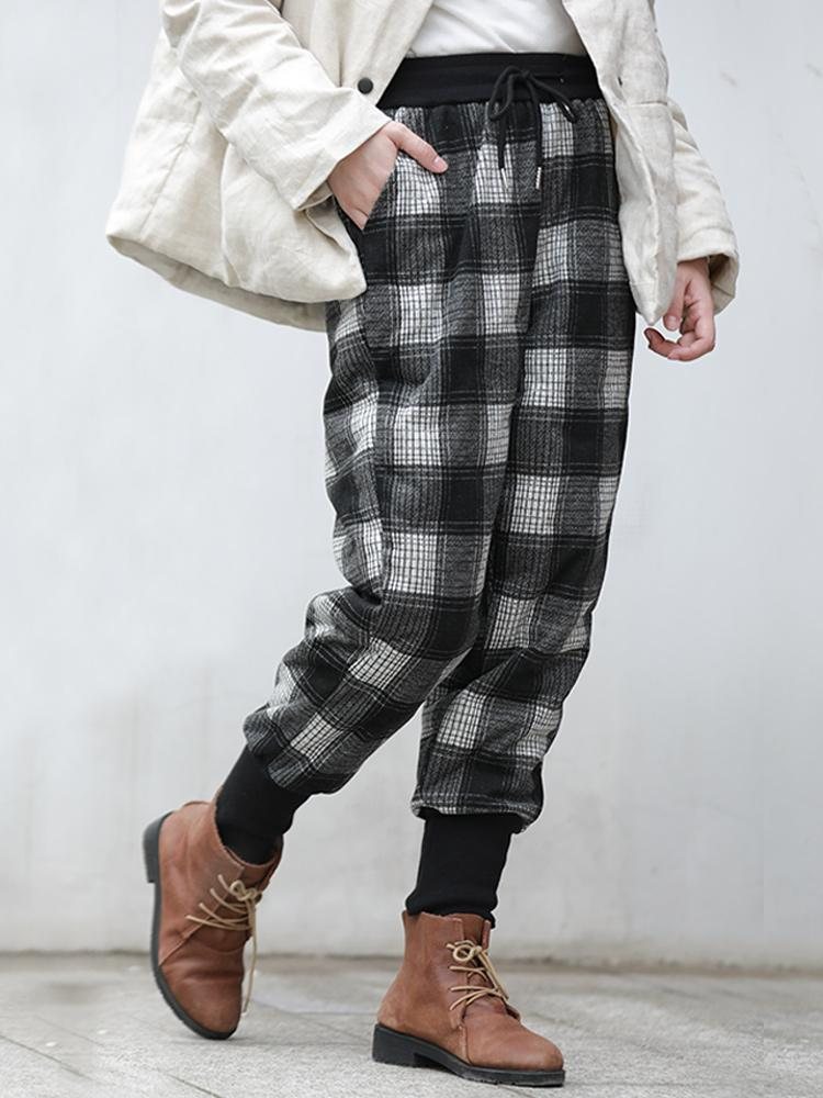 Vinter Retro Pledd Varme Pencil Down Pants