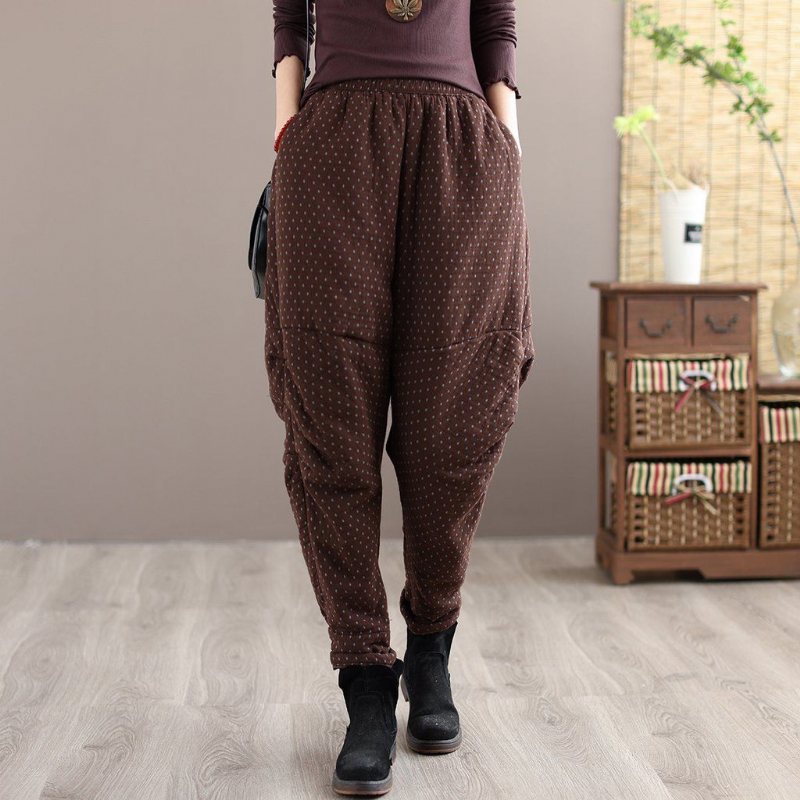 Vinter Retro Thicken Cotton Løse Casual Harem Bukser