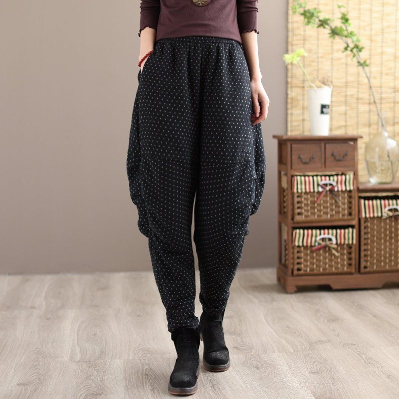 Vinter Retro Thicken Cotton Løse Casual Harem Bukser