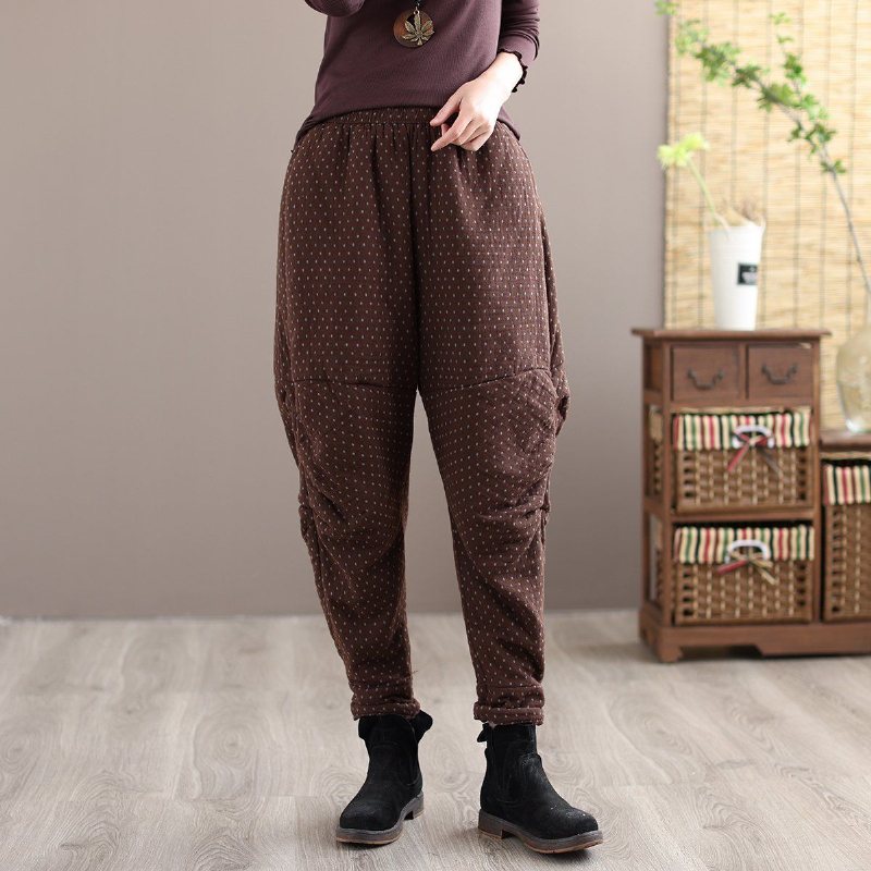 Vinter Retro Thicken Cotton Løse Casual Harem Bukser