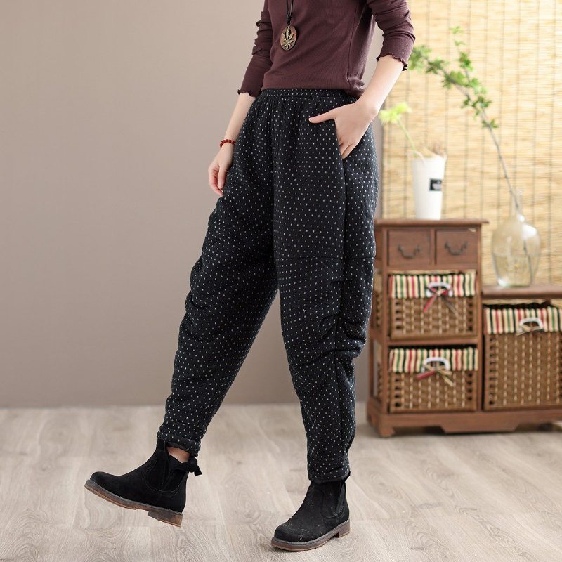 Vinter Retro Thicken Cotton Løse Casual Harem Bukser