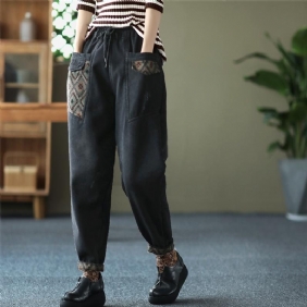 Vinterplysj Patchwork Retro Casual Harem Jeans