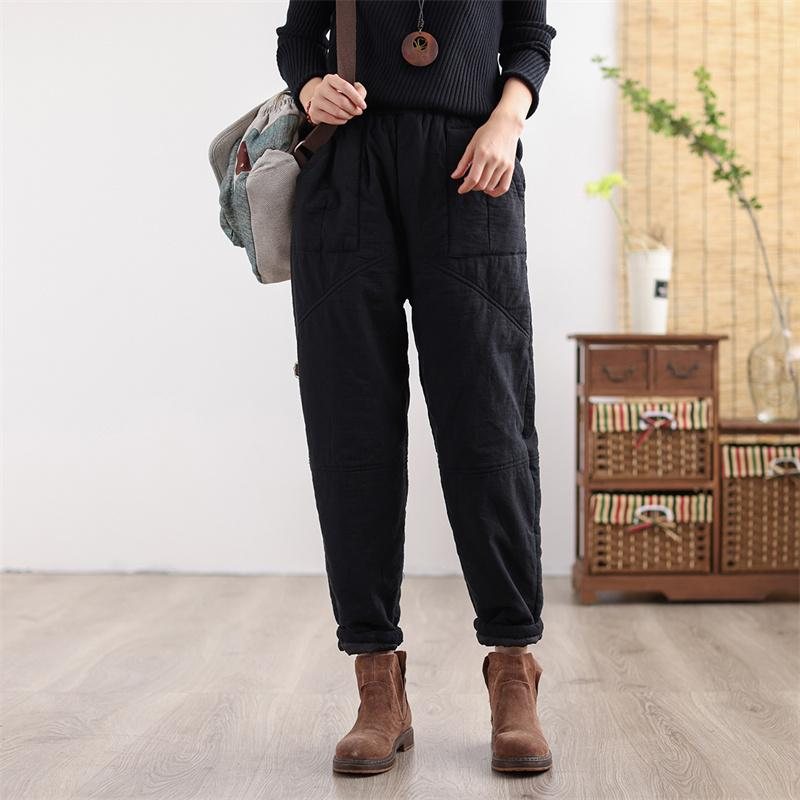 Winter Retro Thicken Cotton Lin Casual Bukser