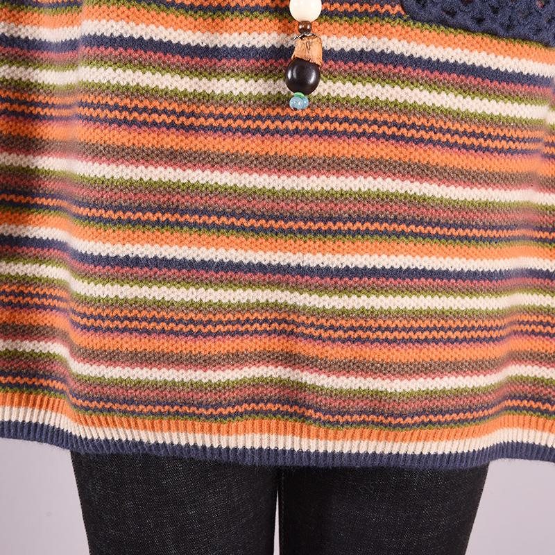 Høst Vinter Casual Coloful Stripe Løs Strikket Genser