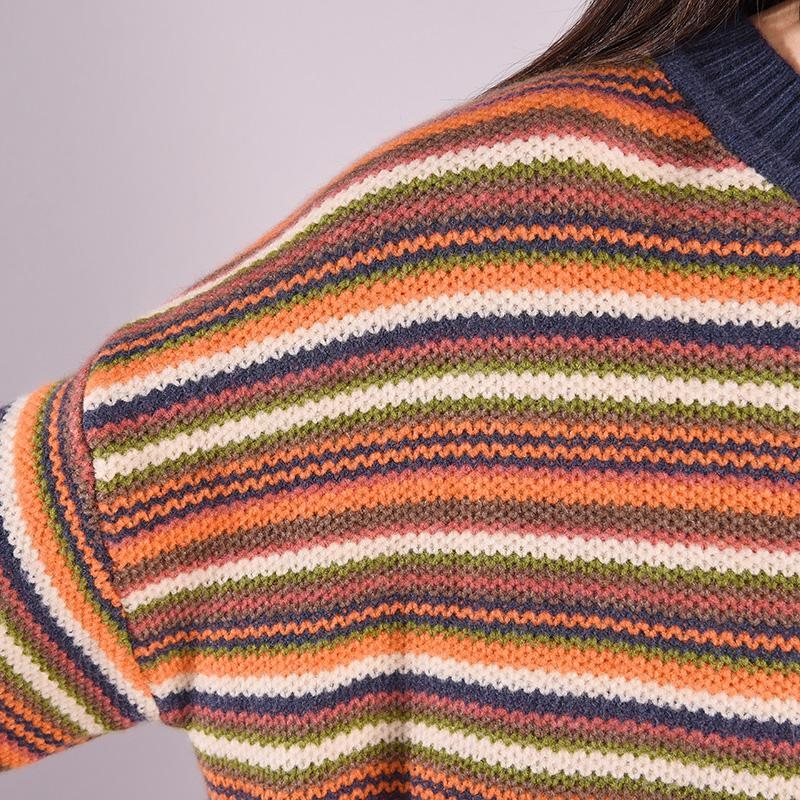 Høst Vinter Casual Coloful Stripe Løs Strikket Genser