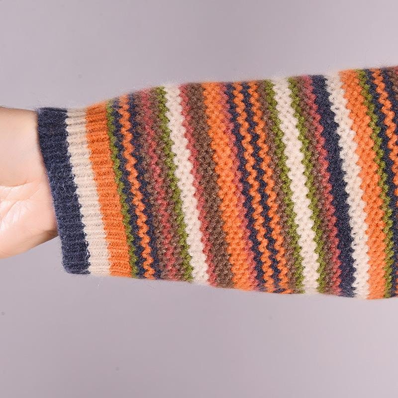 Høst Vinter Casual Coloful Stripe Løs Strikket Genser