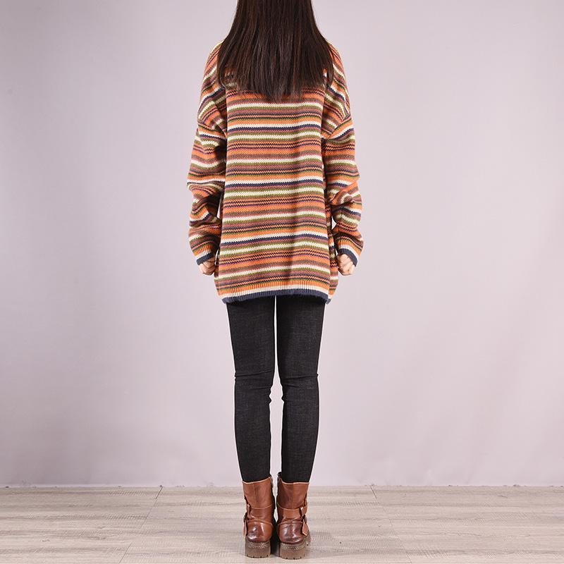 Høst Vinter Casual Coloful Stripe Løs Strikket Genser