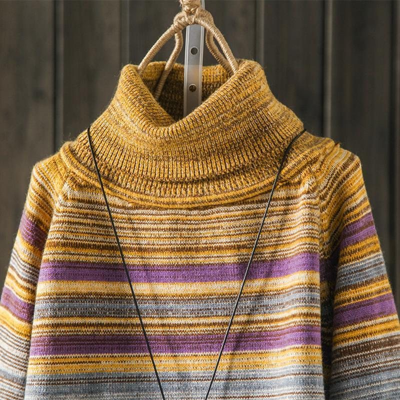 Vintage Loose Rainbow Strip Turtleneck Genser