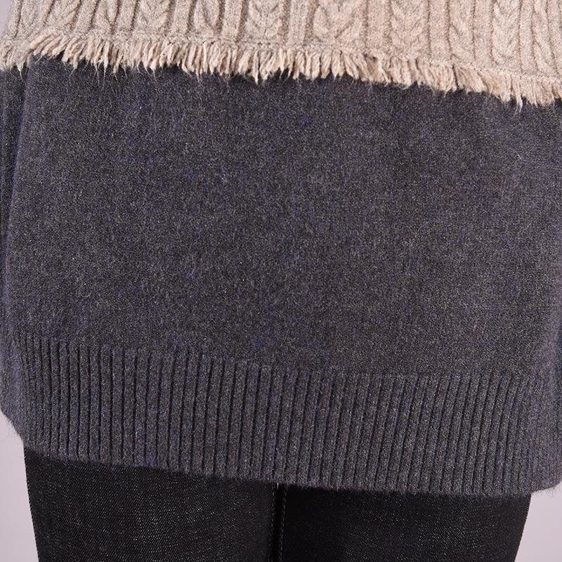 Vinter Casual Patchwork Løs Strikket Turtleneck Genser