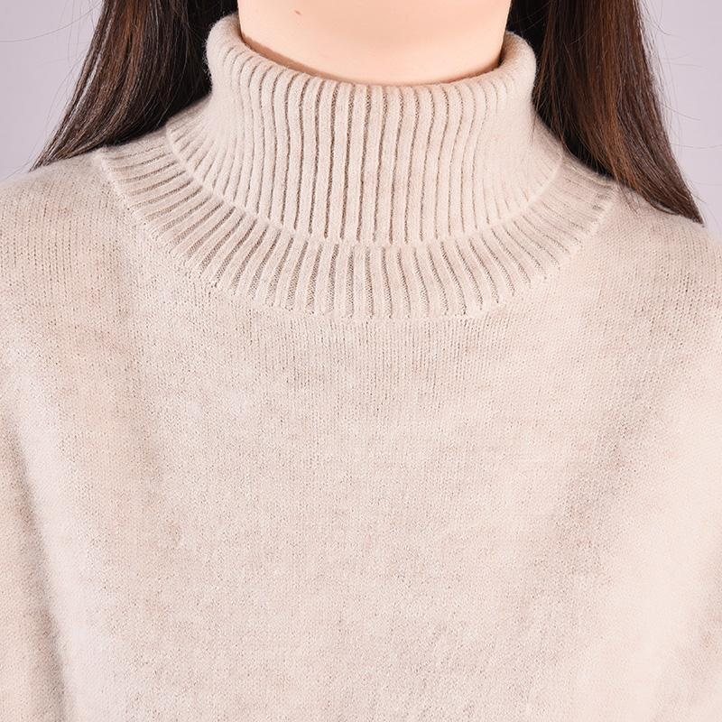 Vinter Casual Patchwork Løs Strikket Turtleneck Genser