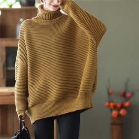 Vinter Kvinner Casual Løs Stripe Turtleneck Strikket Genser