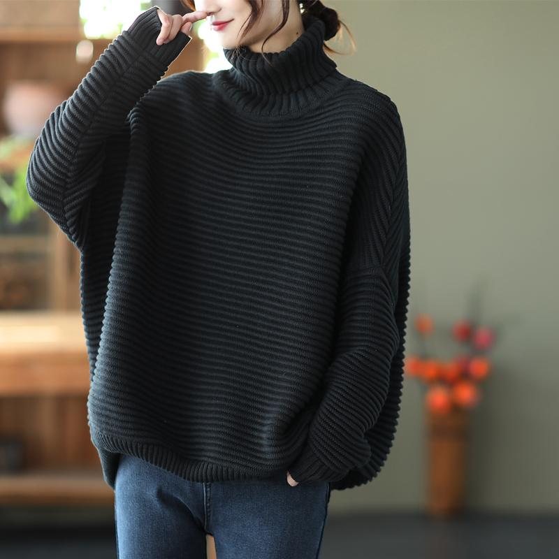 Vinter Kvinner Casual Løs Stripe Turtleneck Strikket Genser