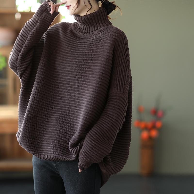 Vinter Kvinner Casual Løs Stripe Turtleneck Strikket Genser