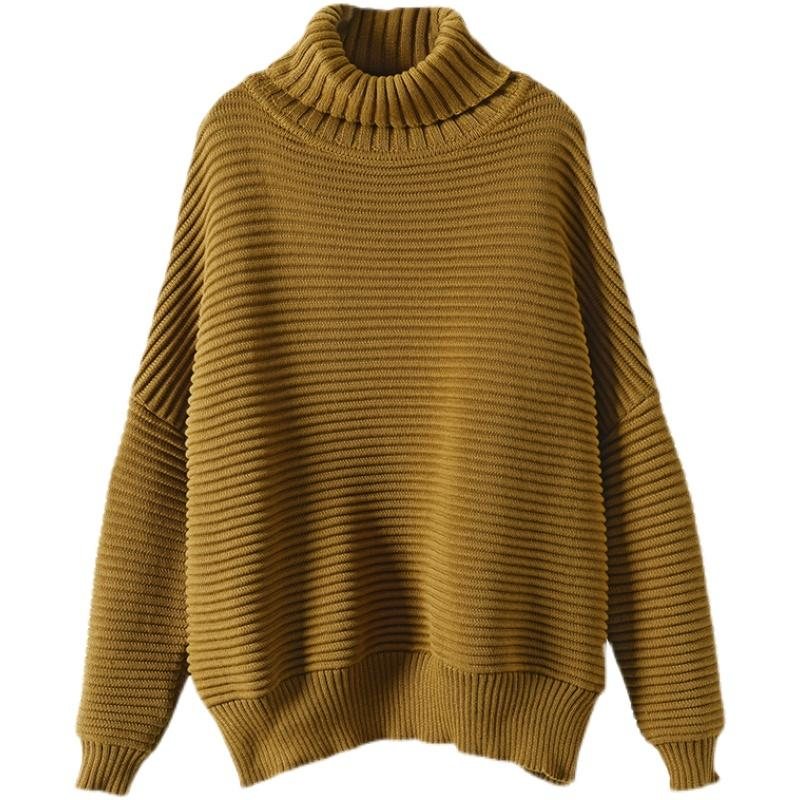 Vinter Kvinner Casual Løs Stripe Turtleneck Strikket Genser