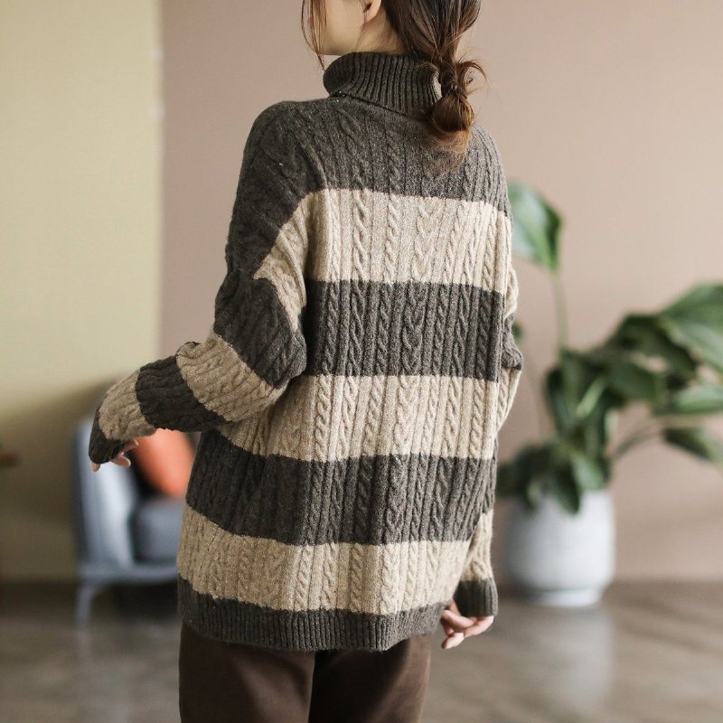 Vinter Retro Stripe Fleece Blended Strikkegenser