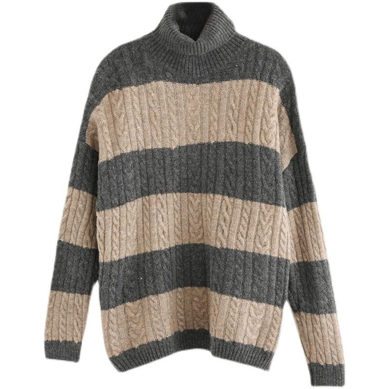 Vinter Retro Stripe Fleece Blended Strikkegenser