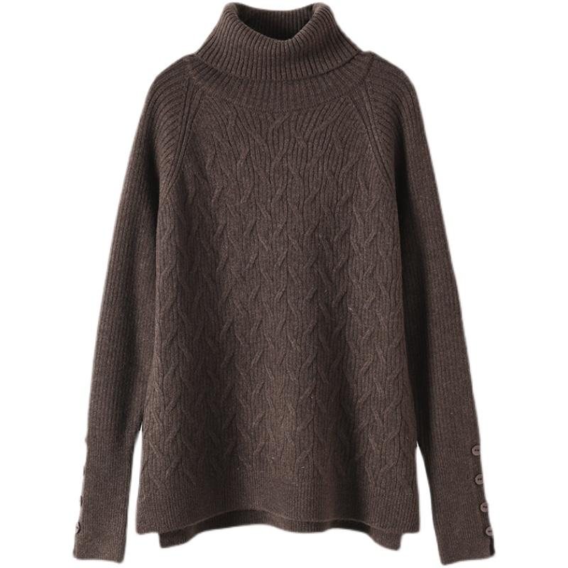 Vinter Solid Løs Retro Turtleneck Strikket Genser