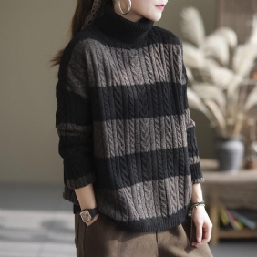 Vinter Thick Stripe Turtleneck Løs Retro Genser