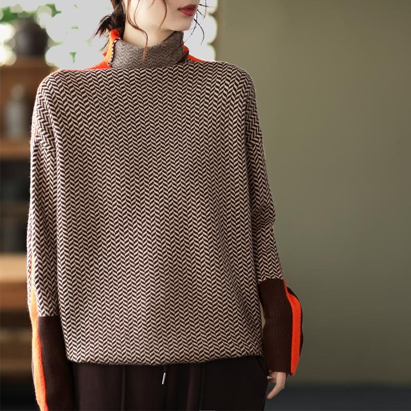 Winter Retro Turtleneck Patchwork Strikket Genser