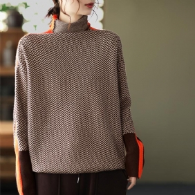 Winter Retro Turtleneck Patchwork Strikket Genser