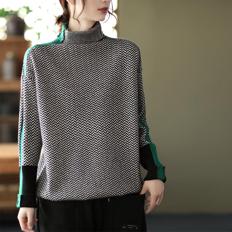 Winter Retro Turtleneck Patchwork Strikket Genser