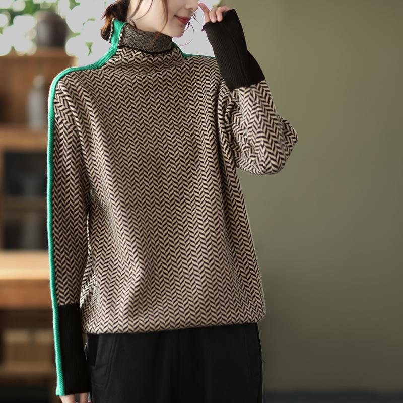 Winter Retro Turtleneck Patchwork Strikket Genser