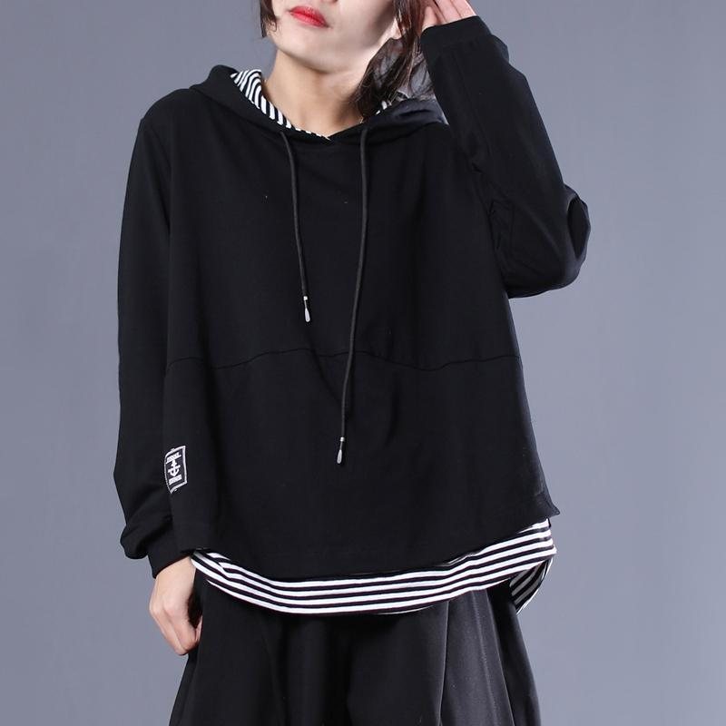 Black Stripe Patchwork Casual Pullover Hettegenser