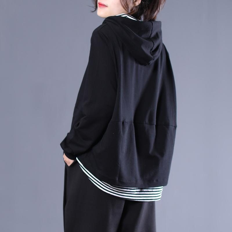 Black Stripe Patchwork Casual Pullover Hettegenser