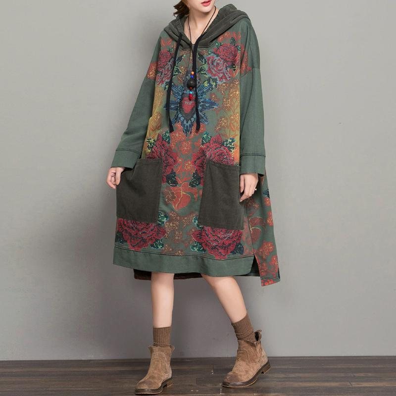 Cotton Loose Printed Sweatshirt Dress