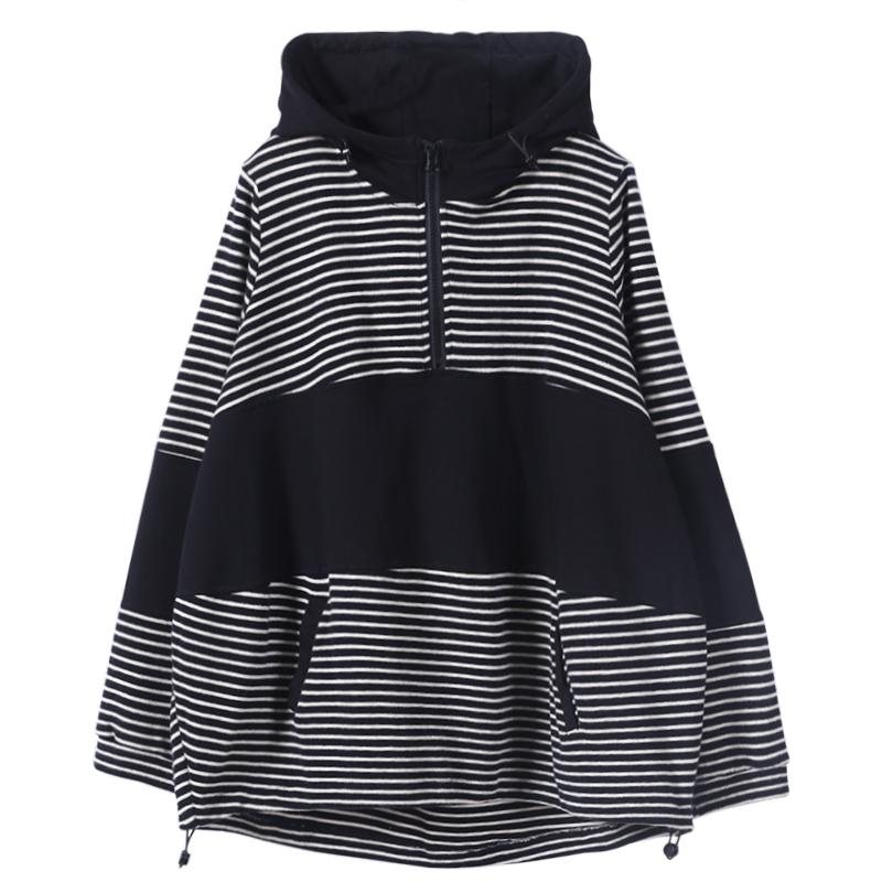 Høst Dame Løs Casual Striped Hettegenser