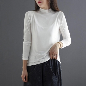 Autumn Turtleneck Cotton Elastisk Langermet T-skjorte