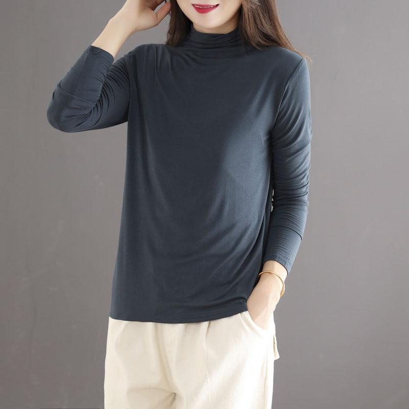 Autumn Turtleneck Cotton Elastisk Langermet T-skjorte