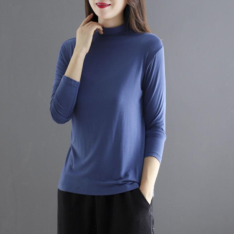 Autumn Turtleneck Cotton Elastisk Langermet T-skjorte