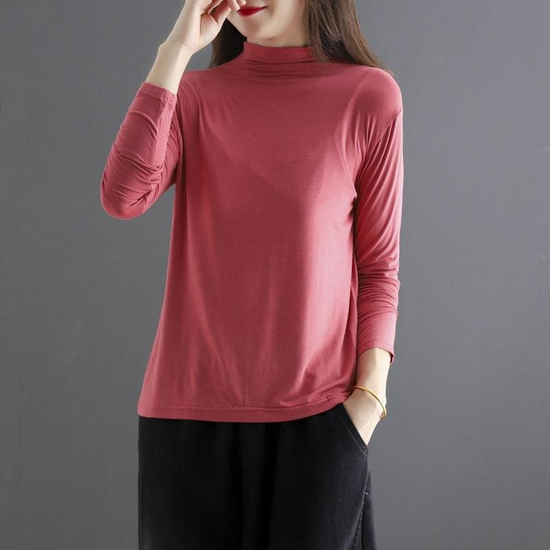 Autumn Turtleneck Cotton Elastisk Langermet T-skjorte