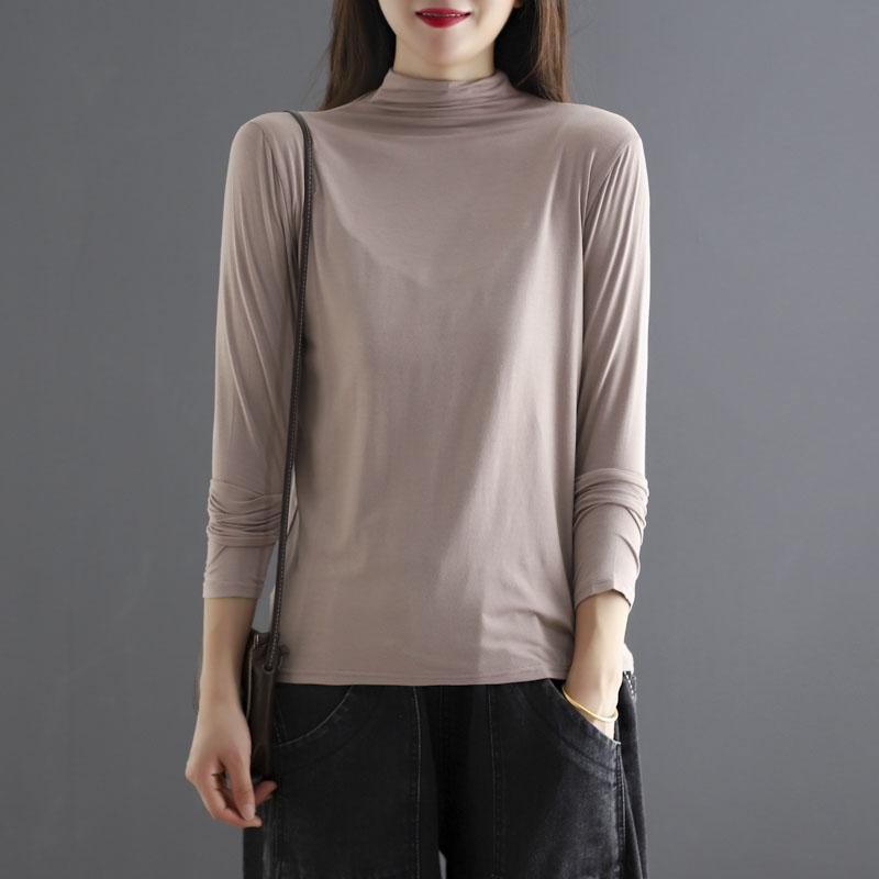 Autumn Turtleneck Cotton Elastisk Langermet T-skjorte