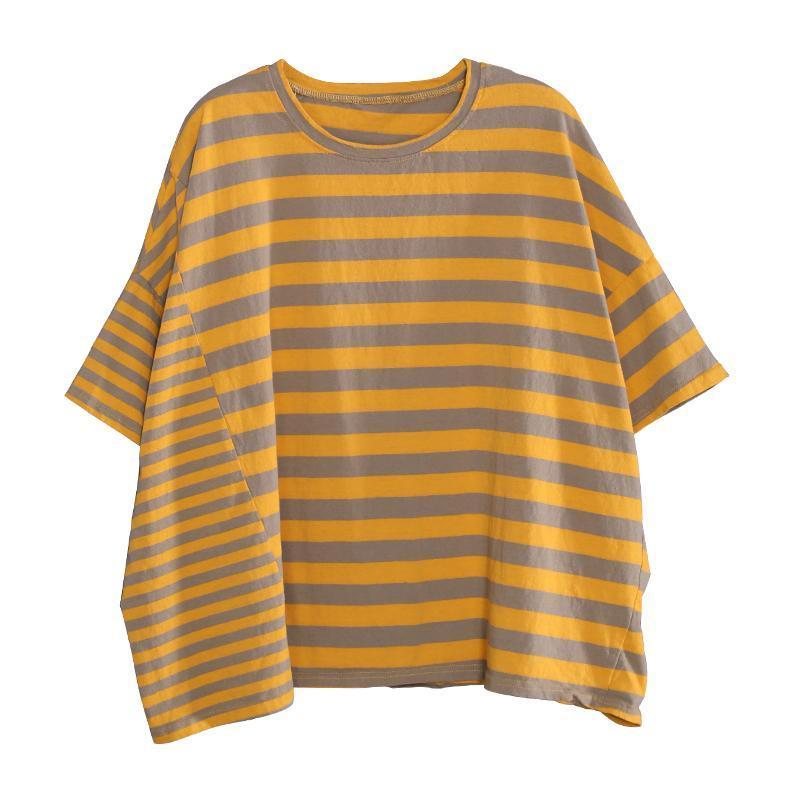 Kvinner Casual Slit Stripes T-skjorte Med Bomullslomme