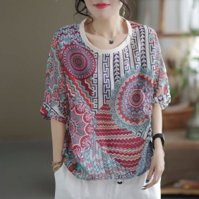 Sommer Retro Printed Cotton Loose T-shirt